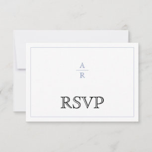 Blauwe elegante bloemenkam monogram QR code bruilo RSVP Kaartje