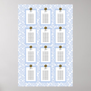 Blauwe Elegante Bloemstuk Toile Stoelenkaart Poste Poster