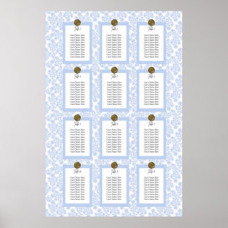 Blauwe Elegante Bloemstuk Toile Stoelenkaart Poste Poster