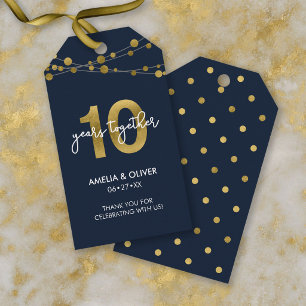 Blauwe Elegante Lichten 10e Huwelijksverjaardag Cadeaulabel