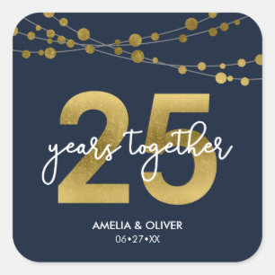 Blauwe Elegante Lichten 25e Bruiloft Jubileum Vierkante Sticker