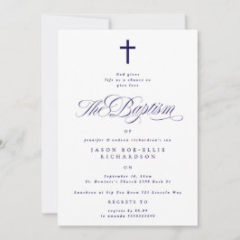 Blauwe Elegante Navy Cross Boy Doop Uitnodiging