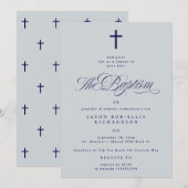 Blauwe Elegante Navy Cross Boy Doop Uitnodiging (Voorkant / Achterkant)