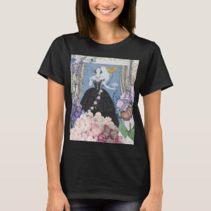 Blauwe elegante vrouw bloemrijke fancy jurk