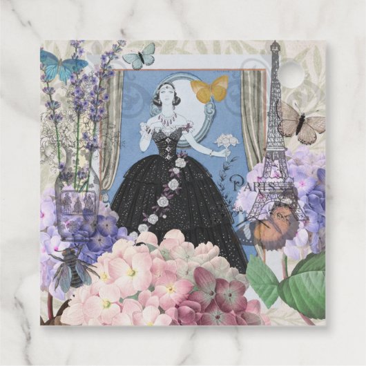 Blauwe elegante vrouw bloemrijke fancy jurk bedankjes labels (Achterkant)