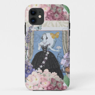 Blauwe elegante vrouw bloemrijke fancy jurk iPhone 11 hoesje