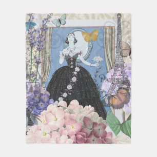 Blauwe elegante vrouw bloemrijke fancy jurk  fleece deken