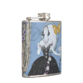 Blauwe elegante vrouw bloemrijke fancy jurk heupfles (Rechts)