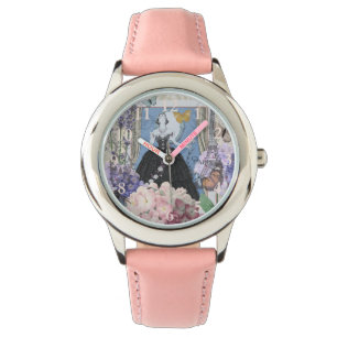 Blauwe elegante vrouw bloemrijke fancy jurk horloge