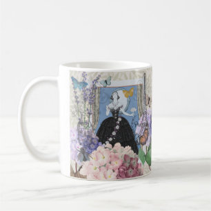 Blauwe elegante vrouw bloemrijke fancy jurk  koffiemok