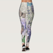 Blauwe elegante vrouw bloemrijke fancy jurk leggings (Achterkant)