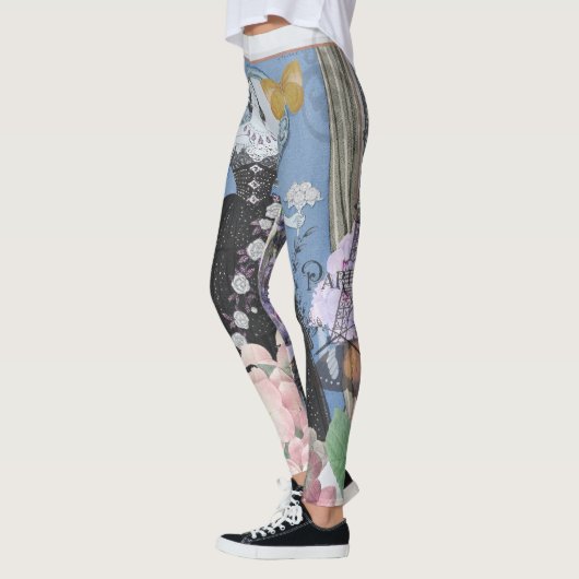 Blauwe elegante vrouw bloemrijke fancy jurk leggings (Links)