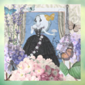 Blauwe elegante vrouw bloemrijke fancy jurk  raamsticker (Vel 3)