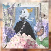 Blauwe elegante vrouw bloemrijke fancy jurk  raamsticker (Vel 2)