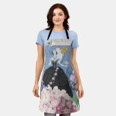 Blauwe elegante vrouw bloemrijke fancy jurk schort (Gedragen)