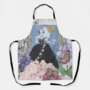 Blauwe elegante vrouw bloemrijke fancy jurk  schort