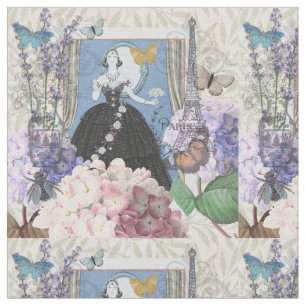Blauwe elegante vrouw bloemrijke fancy jurk  stof