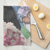 Blauwe Elegante Vrouw Bloemrijke Fantasie Jurk Theedoek (Quarter Fold)