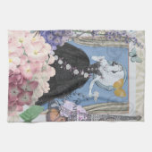 Blauwe Elegante Vrouw Bloemrijke Fantasie Jurk Theedoek (Horizontaal)