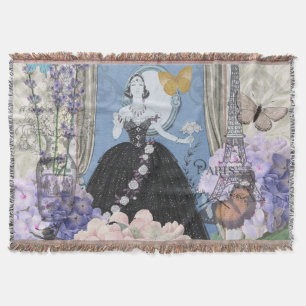 Blauwe Elegante Vrouw Bloemrijke Jurk Chic Deken