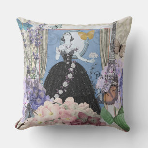 Blauwe Elegante Vrouw Bloemrijke Jurk Chic Kussen
