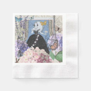 Blauwe Elegante Vrouw Bloemrijke Jurk Chic Servet