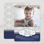 Blauwe elegantiefoto-uitnodiging kaart (Voorkant / Achterkant)