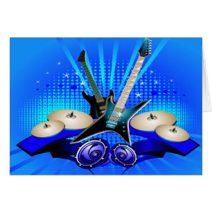 Blauwe elektrische gitaren, Drums en luidsprekers