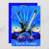 Blauwe elektrische gitaren, Drums- en luidsprekers Kaart (Voorkant / Achterkant)