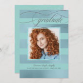 Blauwe en Aqua Stripes met Foto Afstuderen Aankondiging (Voorkant / Achterkant)