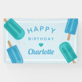 Blauwe en Aqua Summer Popsiers Birthday Spandoek (Horizontaal)