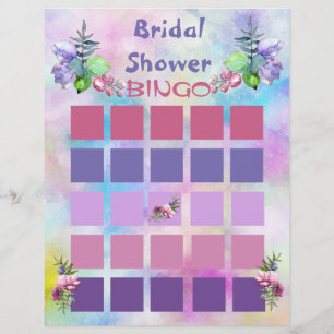 Blauwe en Aquarel Bloemen Bruidsdouche Bingo Flyer