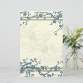 Blauwe en beige bloeiende bomen briefpapier (Staand voorkant)