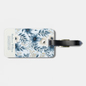 Blauwe en beige bloemen bagagelabel (Achterkant horizontaal)
