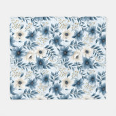 Blauwe en beige bloemen fleece deken (Voorkant (Horizontaal))