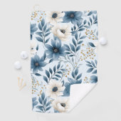 Blauwe en beige bloemen golfhanddoek (Insitu)