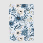 Blauwe en beige bloemen golfhanddoek (Voorkant)