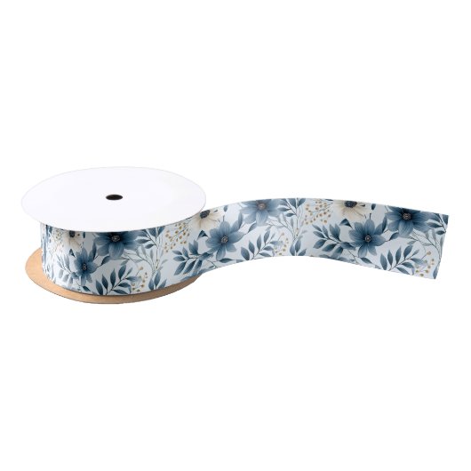 Blauwe en beige bloemen lint (Spoel)