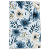 Blauwe en beige bloemen medium cadeauzakje (Voorkant)