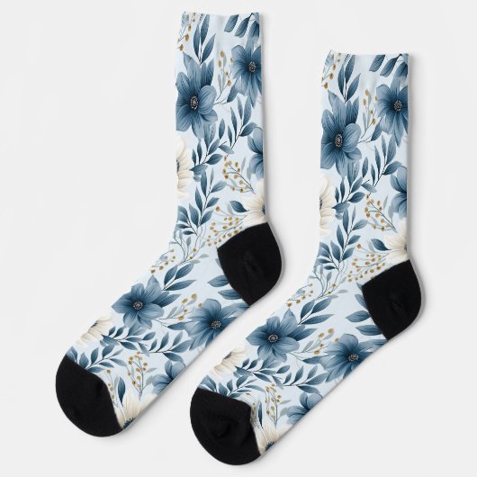 Blauwe en beige bloemen sokken (Links)