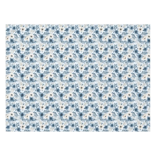 Blauwe en beige bloemen tafelkleed (Voorkant (Horizontaal))