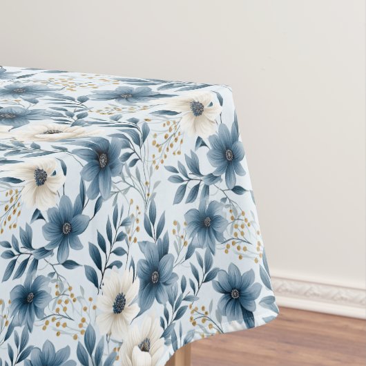 Blauwe en beige bloemen tafelkleed (Voorbeeld)