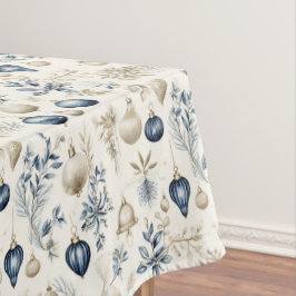 Blauwe en Beige Kerstversieringen Tafelkleed