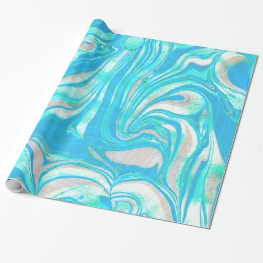 Blauwe en beige marmeren steen cadeaupapier (Uitgerold)