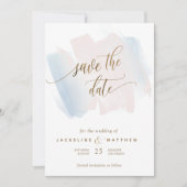 Blauwe en blauwe penseelstreken, minimale bruiloft save the date (Voorkant)