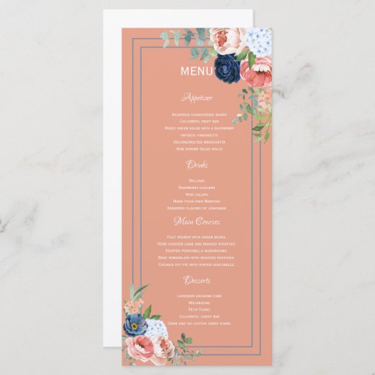 Blauwe en blauwe Rozen Menu (Voorkant / Achterkant)