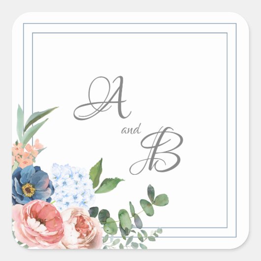 Blauwe en blauwe Rozen Vierkante Sticker (Voorkant)