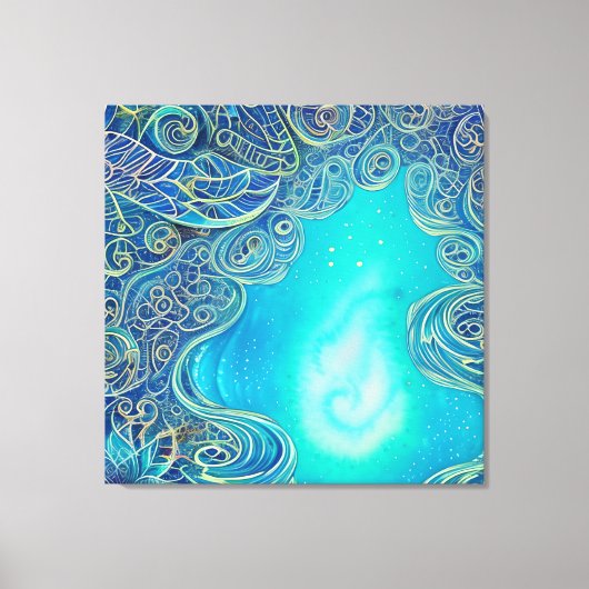 Blauwe en Blauwgroen Abstracte Kunst Canvas Afdruk (Voorkant)