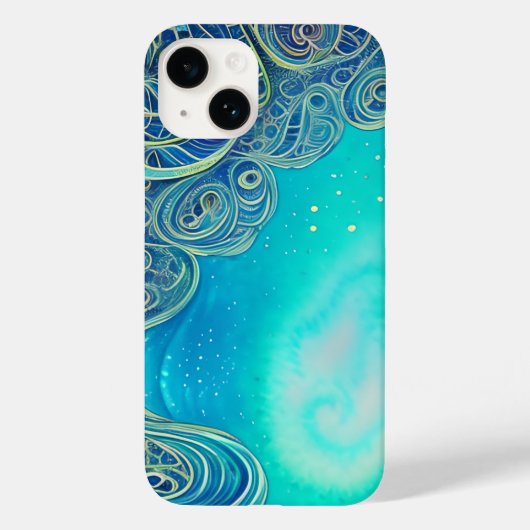 Blauwe en Blauwgroen Abstracte Kunst Case-Mate iPhone Case (Achterkant)