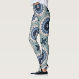 Blauwe en Blauwgroen Mandala met geometrische symm Leggings